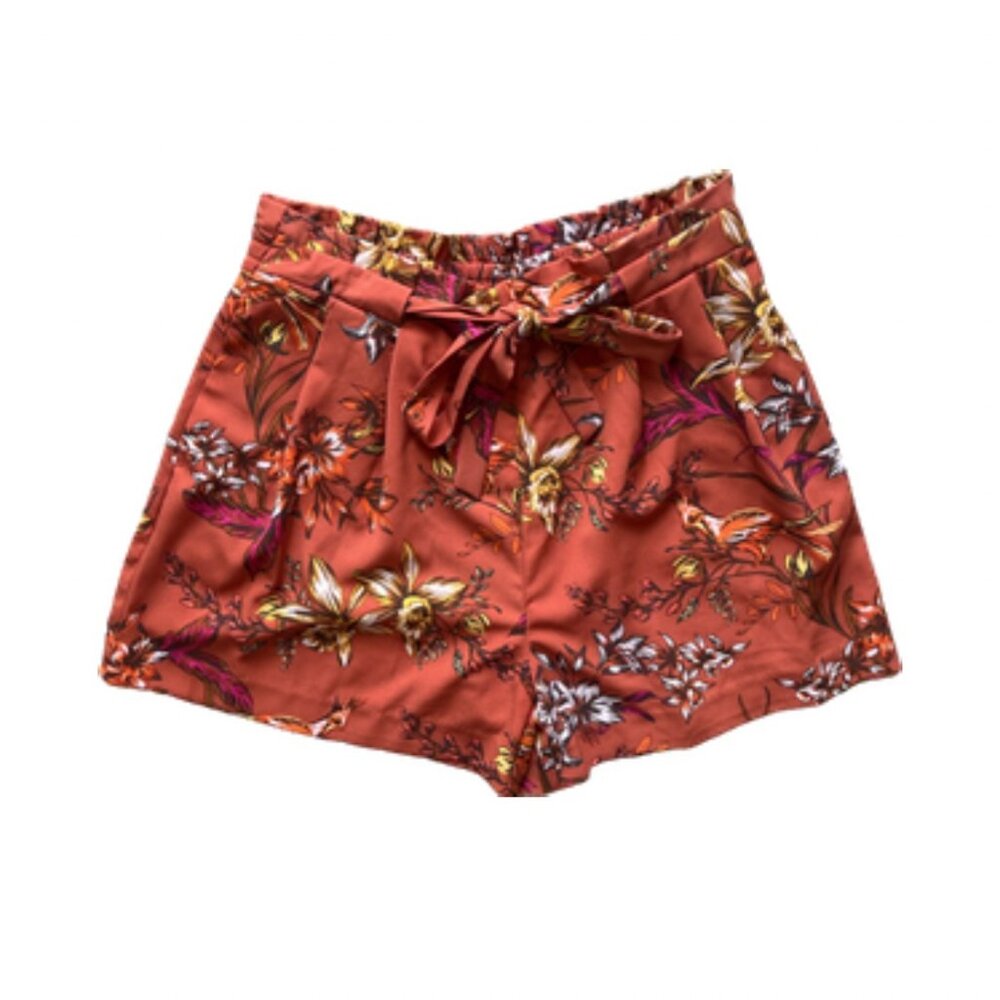 Flowy orange floral shorts